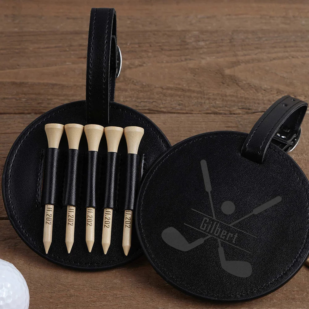 Custom Engraved Leather Golf Tee Holder Set - Ideal Groomsman Gift