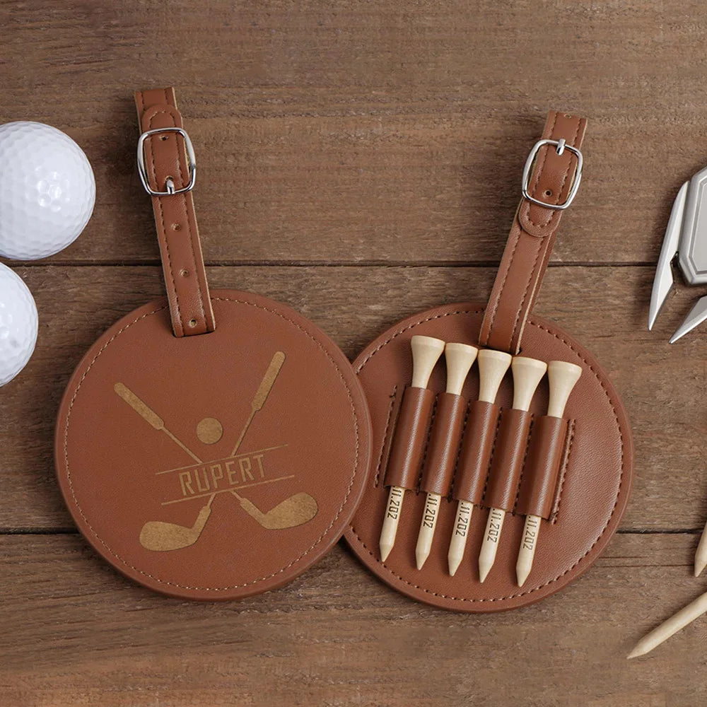 Custom Engraved Leather Golf Tee Holder Set - Ideal Groomsman Gift