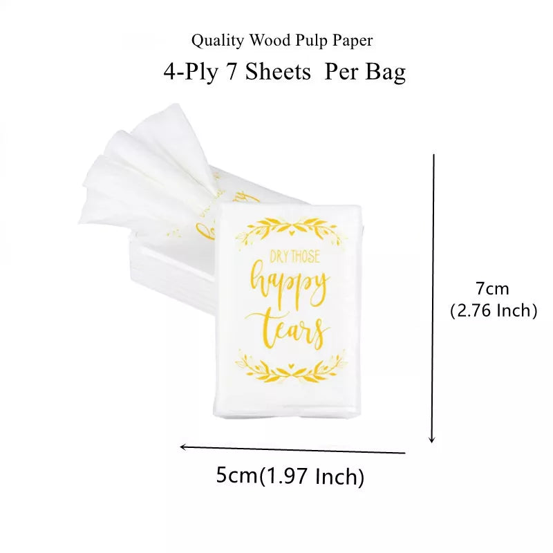 Cheerful 'Dry Those Happy Tears' Wedding Tissue Packs