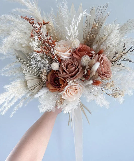 Bohemian Elegance Pampas & Rose Bridal Bouquet