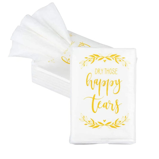 Cheerful 'Dry Those Happy Tears' Wedding Tissue Packs